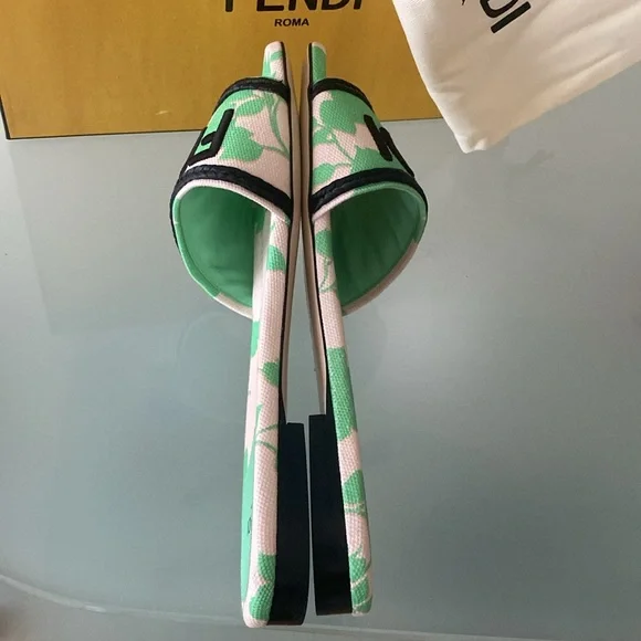 NIB FENDI Bouquet Nero canvas SLIDES/flats,shoes w/dust bag Sz 8.5 US/39 ITALY - Picture 6 of 13